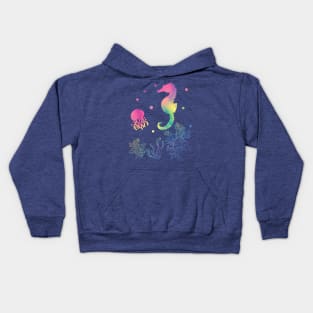 Seahorse And Jellyfish Rainbow Colors Kids Hoodie